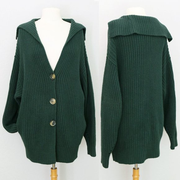 Free People Sweaters - Free People Swim Too Deep Collar Longline Cardi Cardigan Hunter Green $158 XS